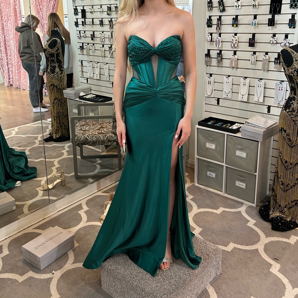 Ellie Wilde Emerald Green Strapless Gown